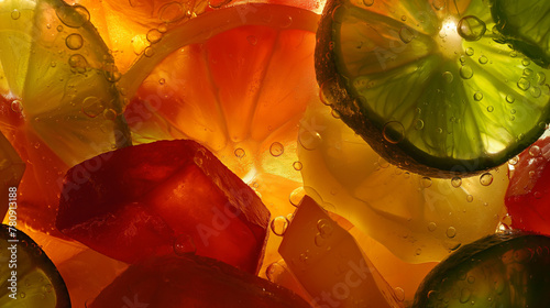 Zbliżenie na pełne słodyczy, plasterki owoców © Kumulugma