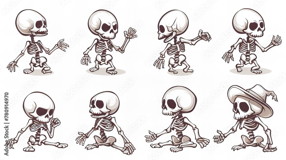 Naklejka premium funny comic skeleton stickers collection
