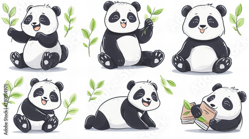 funny comic panda stickers collection