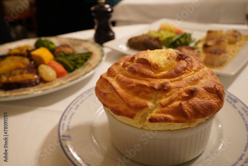 a bowl of cheese savory souffle 