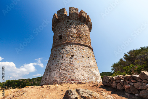 Campanella tower on a sunny day. One of Genoese towers of Corsica