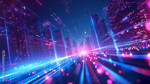 Futuristic city lights with dynamic energy beams © Michael