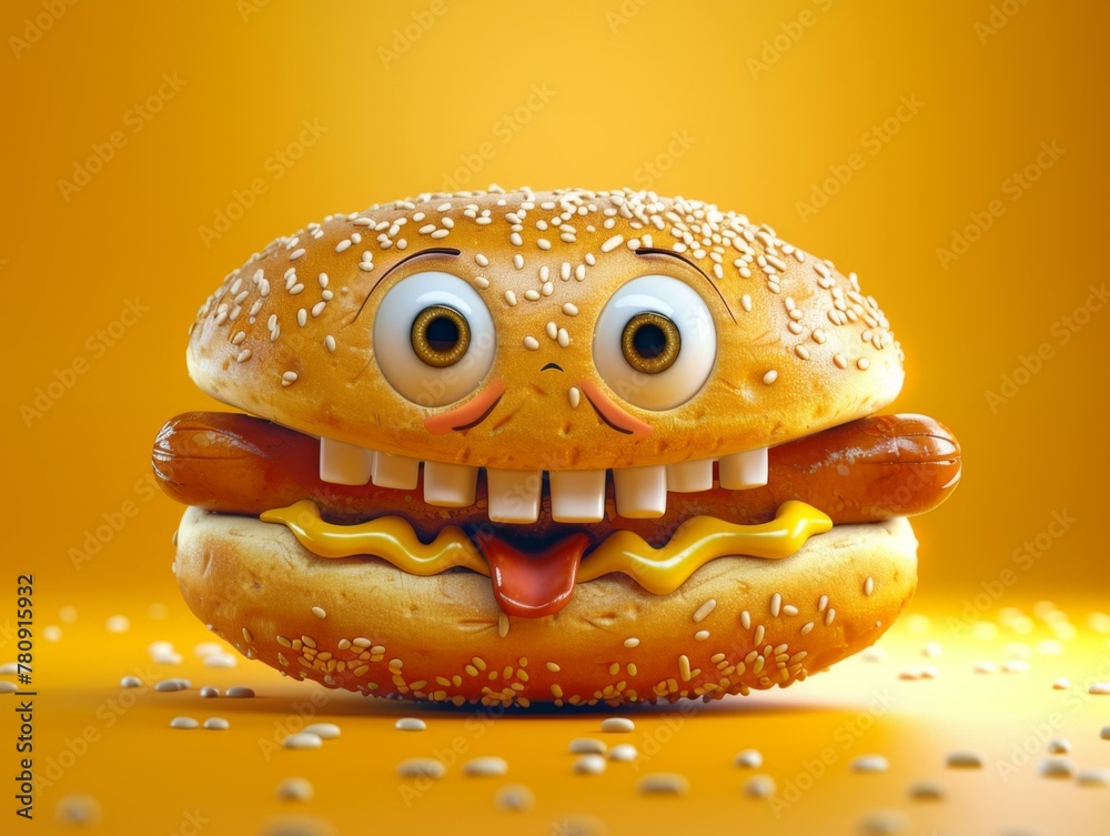 A hamburger with a face and teeth made out of food. Generative AI. A hamburger with a face and teeth made out of food. Generative AI.