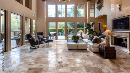 Travertine Flooring - Italy - Formed by mineral deposits from hot springs, characterized by its porous surface and natural pits and voids, often used in luxury interiors