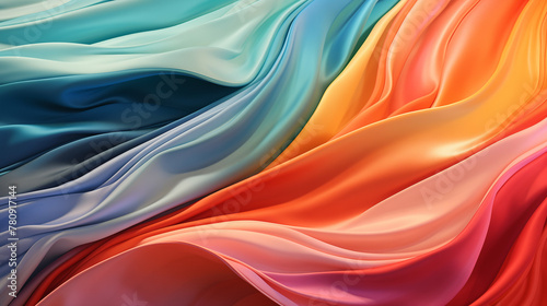 Vibrant Silk Fabric Waves, Multicolor, Dynamic Flowing Cloth Background.