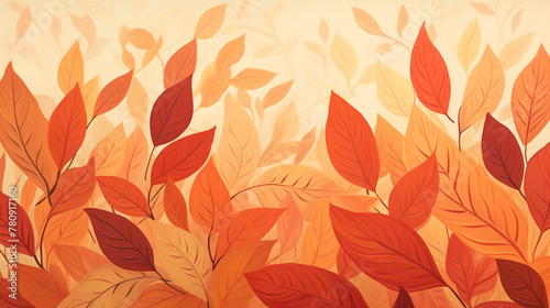 Fall Foliage Background, Orange and Red Leaves, Autumnal Nature Pattern.