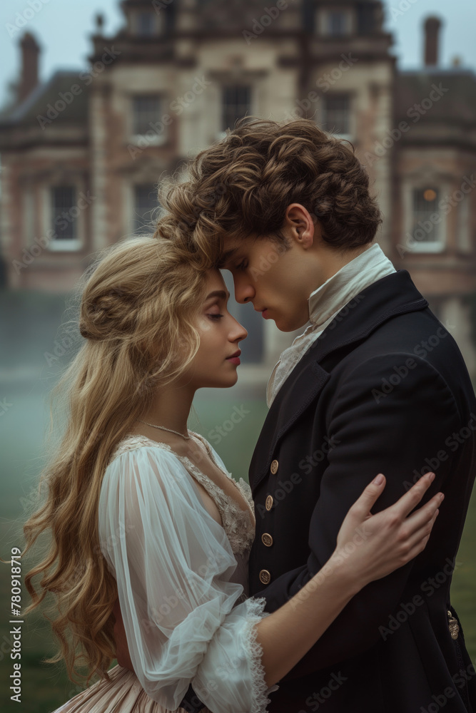 Victorian couple sharing a tender moment Victorian couple sharing a tender moment