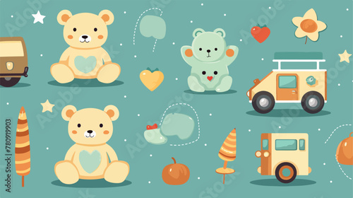 Baby toys over pattern background vector illustrati