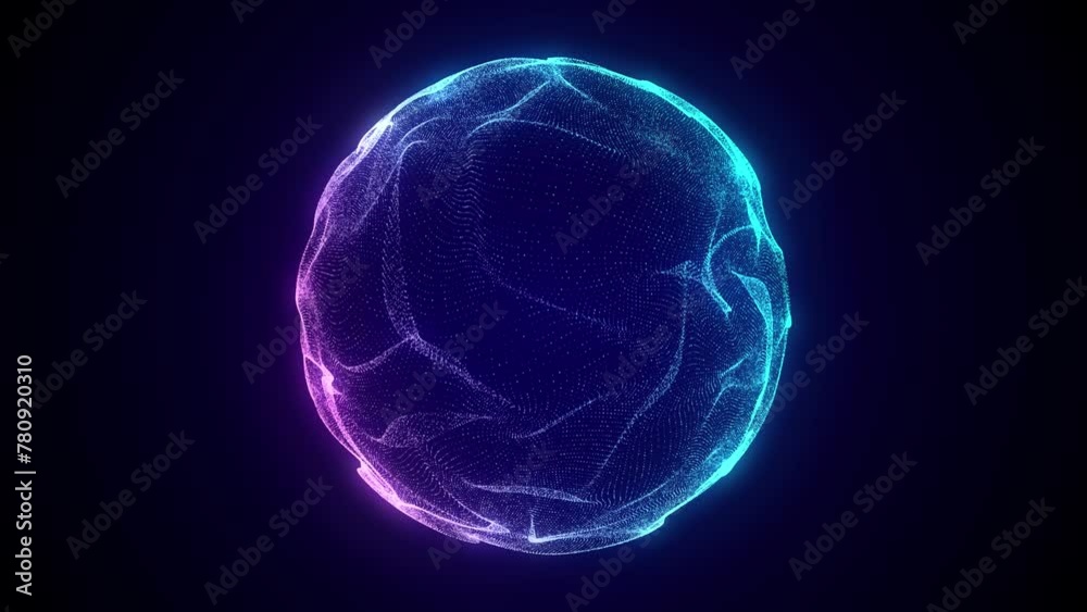 Abstract blue sphere with connecting dots and lines. Wireframe technology sphere. Big data visualization. 3d rendering.