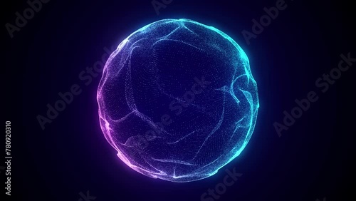 Abstract blue sphere with connecting dots and lines. Wireframe technology sphere. Big data visualization. 3d rendering.