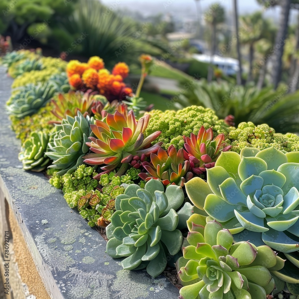 Succulent landscape design, beautiful cacti garden decor, green plants arrangement Succulent landscape design, beautiful cacti garden decor, green plants arrangement