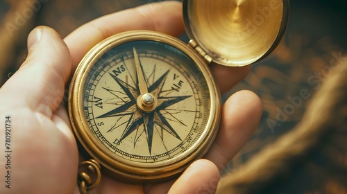 A tarnished brass compass photo