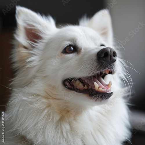 cute fluffy white dog, close-up portrait © Vero