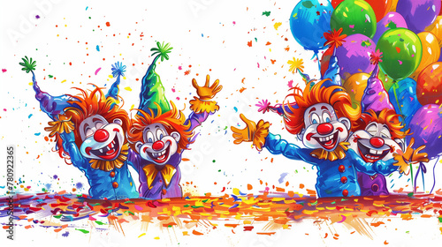 background with funny clown, concept of fun, children's holiday, carnival, party and Purim