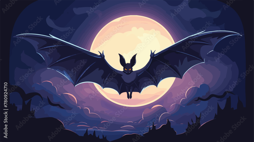 Bat vector icon with night background with full moo