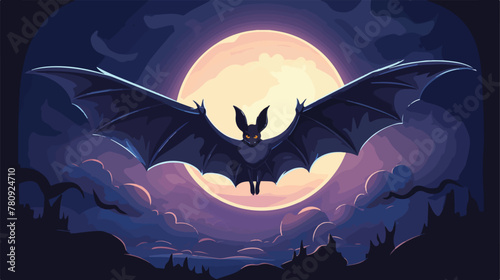 Bat vector icon with night background with full moo photo