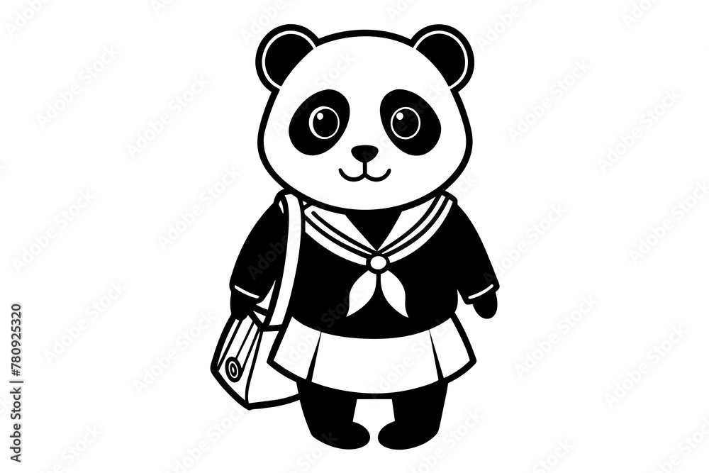 Fototapeta premium Cute panda t in School Uniform with Bag