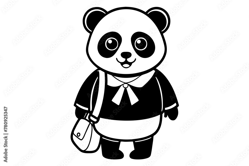 Naklejka premium Cute panda t in School Uniform with Bag 