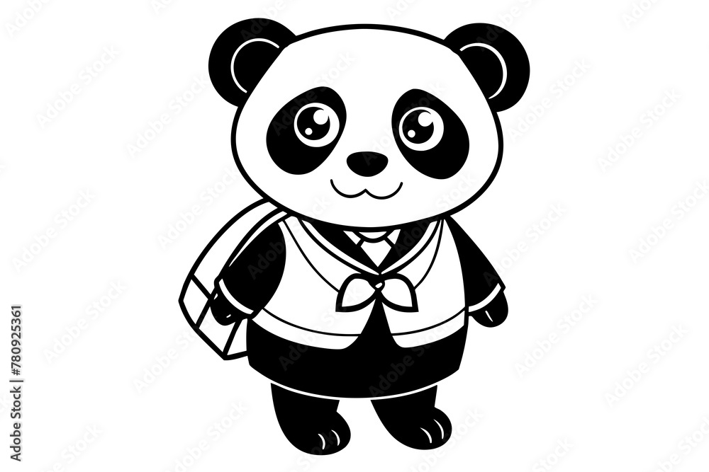 Naklejka premium Cute panda t in School Uniform with Bag 