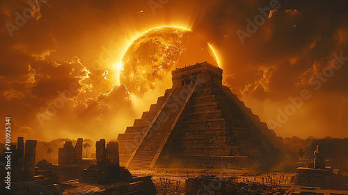 Maya Pyramide mit Sonnenfinsternis photo