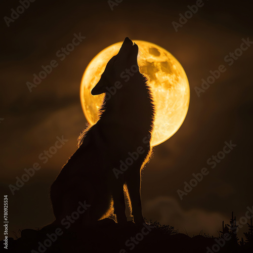 Wolf heul vor einem Vollmond photo