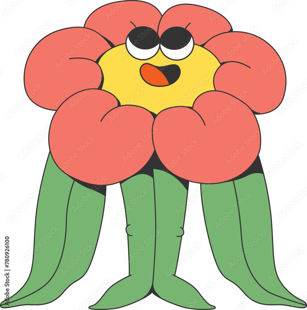 Retro groovy flower mascot character