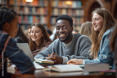 Group of People Studying at Library Table