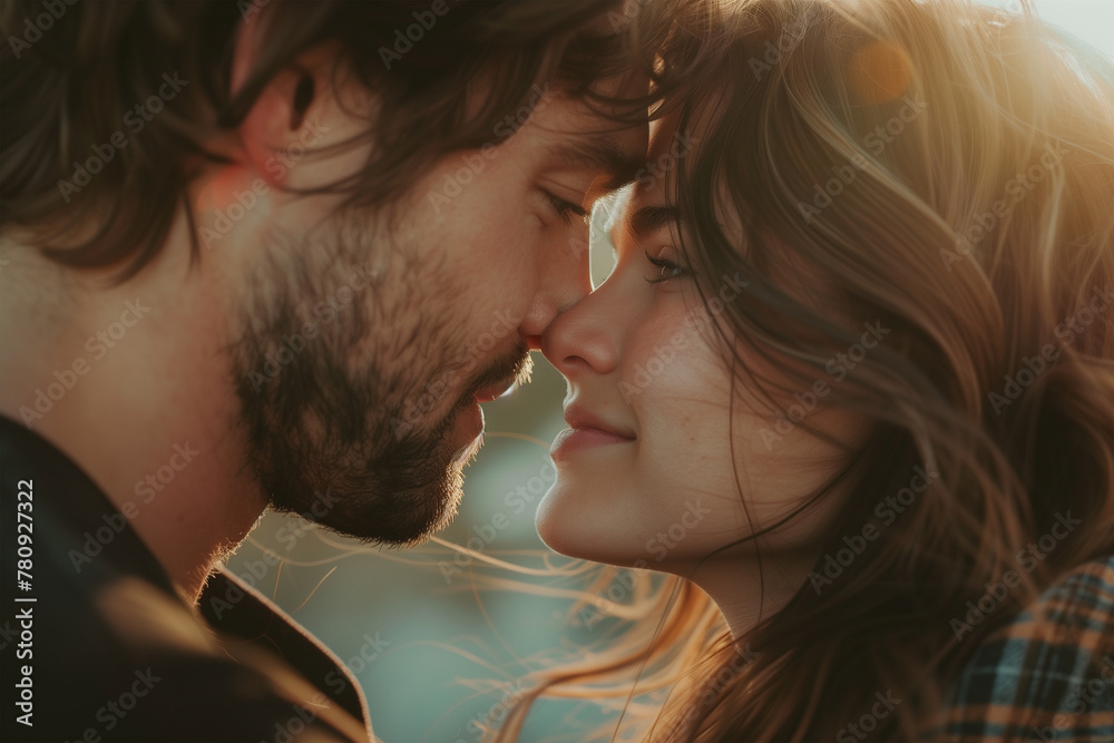 Intimate moment between a couple at sunset. Generative AI image Intimate moment between a couple at sunset. Generative AI image
