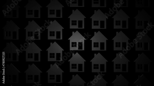 mehrere Reihen Häuser bewegen sich von oben nach unten, dunkler Hintergrund photo