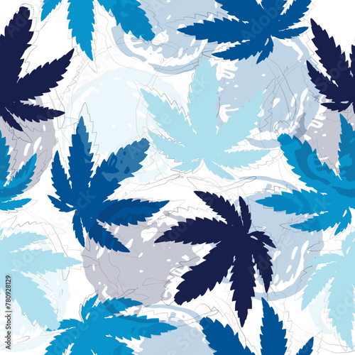 Colorful Cannabis leaves on white background - seamless pattern.