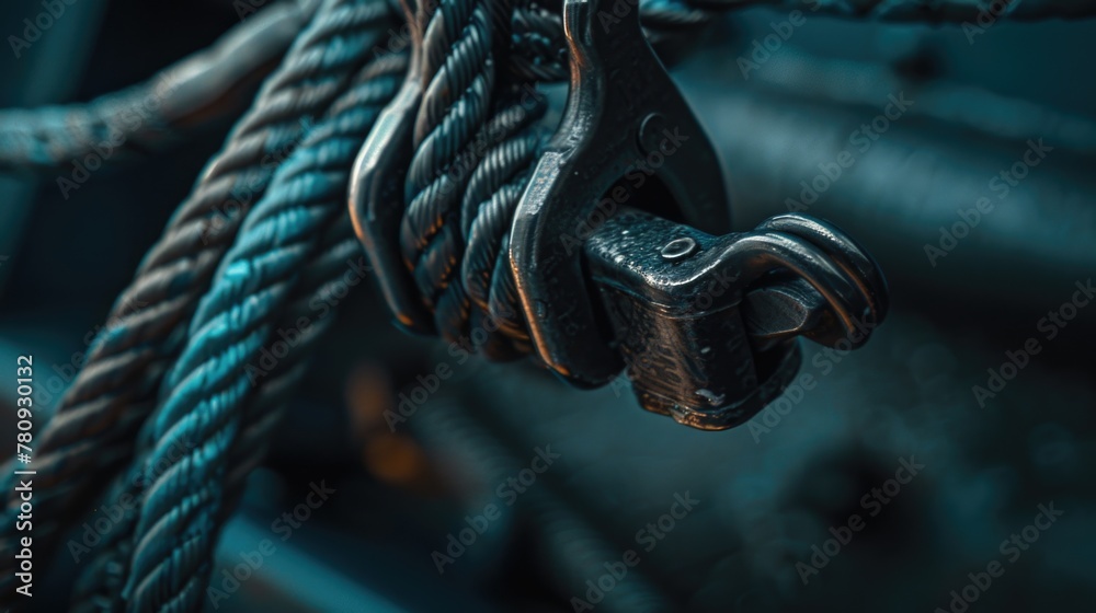 Close up of a rope on a boat. Suitable for nautical themes - obrazy, fototapety, plakaty 