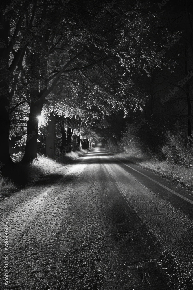 A monochromatic image of a road at night. Suitable for various design projects A monochromatic image of a road at night. Suitable for various design projects