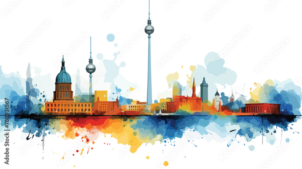 Berlin City skyline Capital of Germany. Watercolor