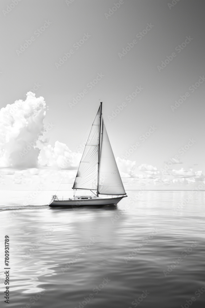 A sailboat gracefully floats in the vast expanse of the ocean under the clear blue sky