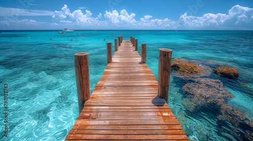 Travel concept. Tropical resort  Caribbean sea Jetty.