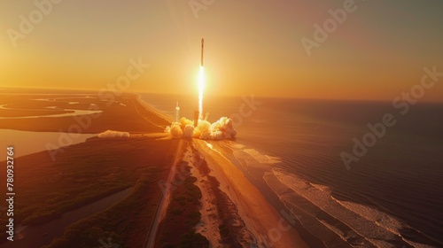 A SpaceX rocket launching into the sky, perfect for technology and innovation concepts