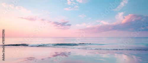 Seascape with pastel twilight colors and serene water reflections.