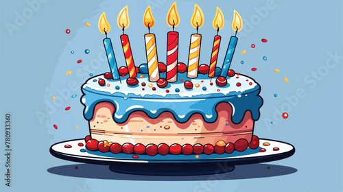 Birthday cake with candles icon 2d flat cartoon vac photo