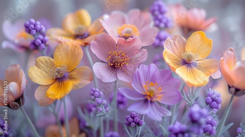   A tight shot of multiple flowers One bloom stands out in the foreground  while others are subtly present in the background