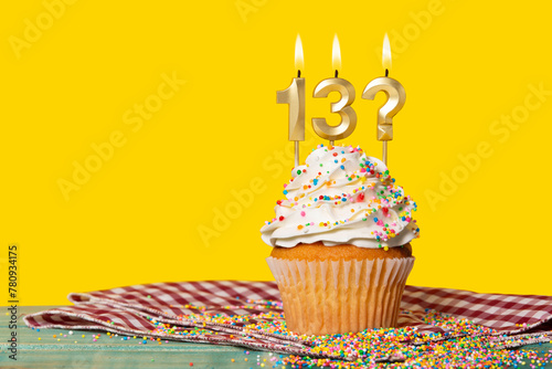 Birthday Cupcake With Candle Number 13 And Question Mark