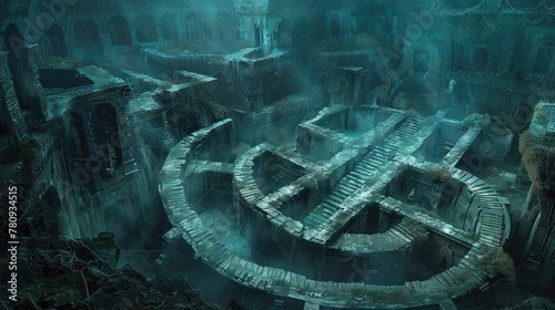 Enigmatic Dungeon Maze A Surreal Subterranean Labyrinth of Archaic Grandeur and Decay photo