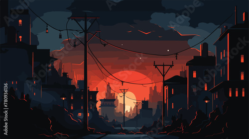 Blackout vector illustration. A city in the dark du