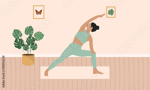woman practicing yoga, side lunge