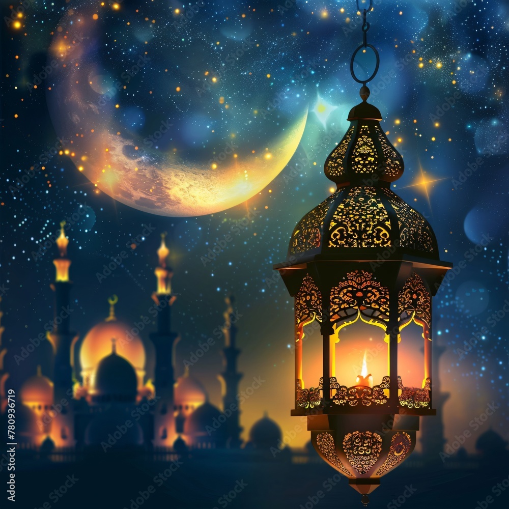 Eid mubarak and ramadan kareem greetings with islamic lantern Eid mubarak and ramadan kareem greetings with islamic lantern