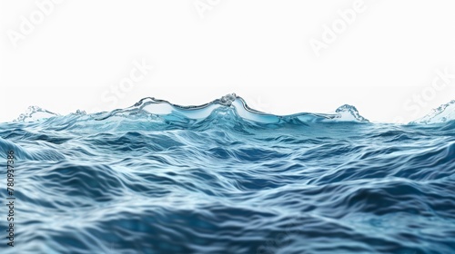 Hyperrealistic studio photo of water edge, lens set 50 percent submerged, white background photo