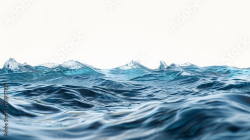 Hyperrealistic studio photo of water edge  lens set 50 percent submerged  white background