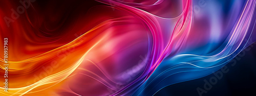 A colorful, abstract painting with a red, orange, and blue swirl