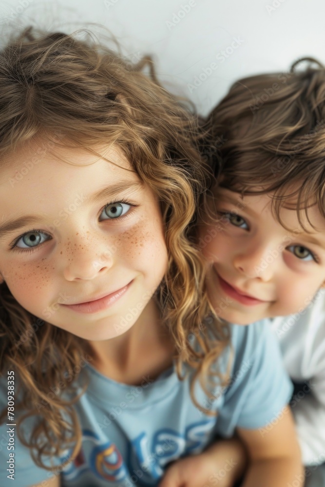 Two children sitting side by side, suitable for educational and family-themed projects