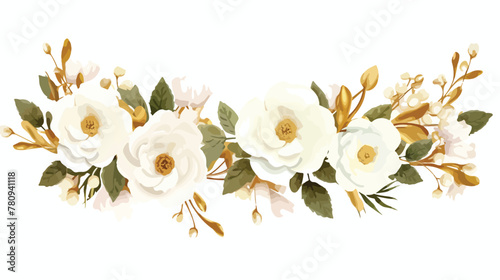 Bouquets frame border. White flowers rose peony gol