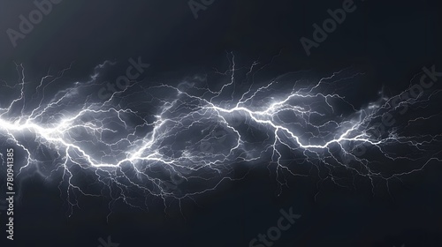 Realistic thunder storm lightning on transparent background. photo